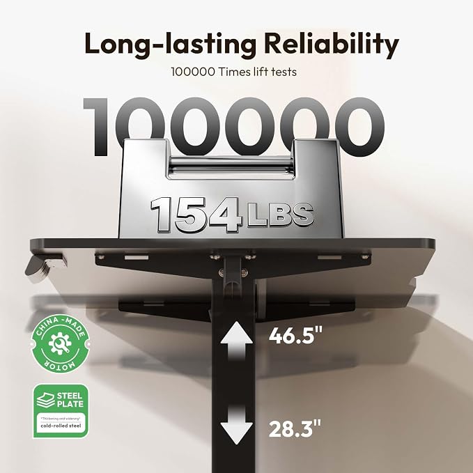 32 x 24 Inch Height Adjustable Standing Desk, 3 Presets, Black | 32 x 24 in Desktop, 28.3–46.5 in Height, 2+3 Controls, ≤45 dB, 154 lb Capacity, 2 Hooks