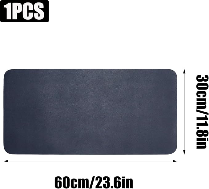 PU Leather Keyboard Mouse Pad 12x24 Inch Non-Slip Desk Protector Mat for Vanity Makeup Laptop, Dark Blue