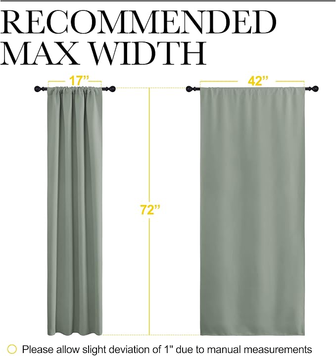 NICETOWN Window Curtains Blackout Drapes - Thermal Insulated Solid Rod Pocket Blackout Curtains/Draperies for Living Room (Greyish Green, One Pair, 42 by 72-Inch)