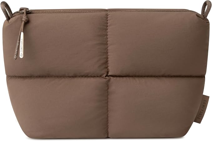 Comfyable Puffy Electronics Organizer Travel Case, Cute Tech Pouch for Women Men, Cable Storage Bag for Charger, Phone, Power Bank, Cord, Compact Tech Accessories Pouch, Mocha Brown