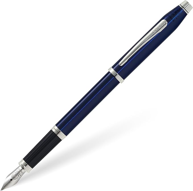 Cross Century II Translucent Blue Lacquer Medium Nib Fountain Pen - Professional Pen for Everyday Use - Smooth Writing - Comfortable Grip - Black Ink - Durable Construction