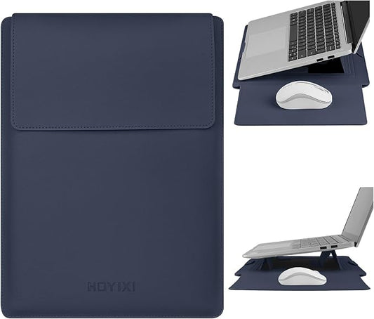 HoYiXi 15.6" Laptop Sleeve Case PU Leather with Stand Compatible with MacBook Pro 16/15.4'' MacBook Pro 15, Mac Air 15/ Dell, Matebook,Asus,15-16'' Laptop Bag,(Patent Pending),Blue