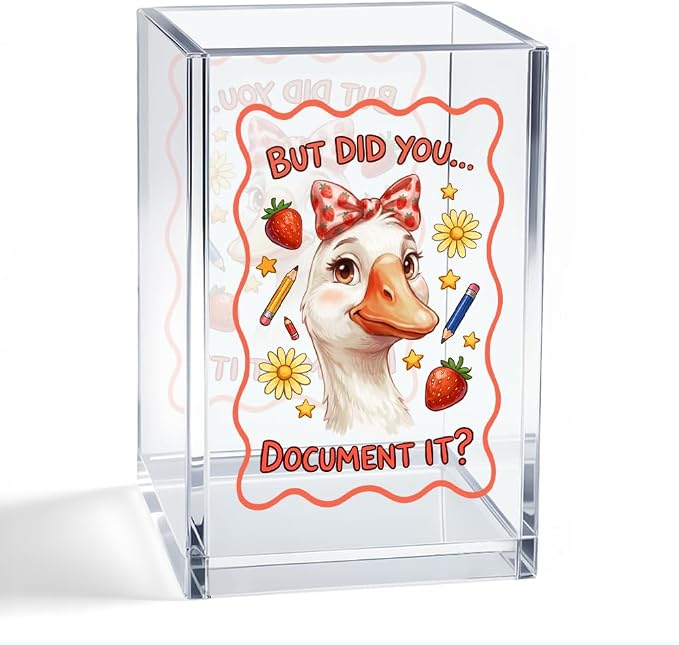 But Did You Document It Acrylic Organizer Pencil Pen Holder, Cute Strawberry Goose Desk Organizer, Teacher Appreciation Back to School Gifts for Principal Assistant Mentor Tutor Coworker