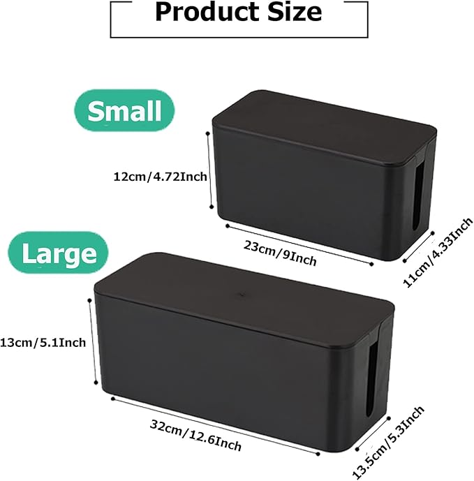 Cable Management Box,Cord Organizer Box for Home and Office System to Cover and Hide, Power Strips, Cords,Surge Protector (Large, Black)