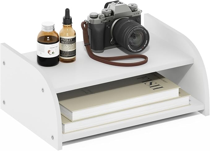 Furinno Classic 2-Tier Monitor Riser, Desk Organizers, Plain White | Low Profile Office Organization, Desk Top Book Shelf, for Office Supplies, Office Desk Accessories