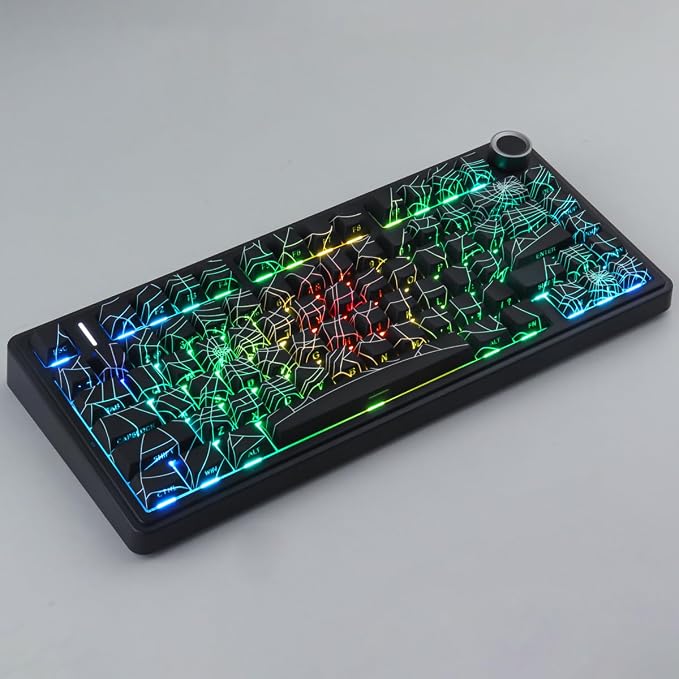 Tsungup Keycaps 130 Keys PBT Cool Spider Web Side Print Custom Keycaps,Cherry Profile Key Caps Keyboard Keycap Set for Cherry MX Switches Mechanical Keyboard(Black)