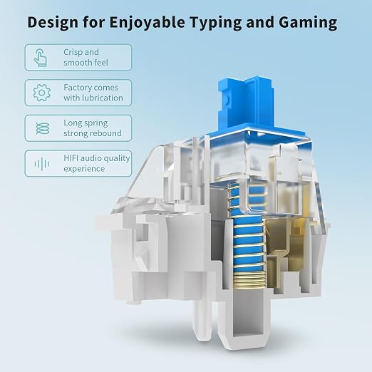 ELUTENG 110 PCS Switch Replacement 3 PIN Mechanical Keyboard Switches, Clicky, Accurate Typing, Dustproof,Universal Replacement Parts for Office and Gaming (Blue)