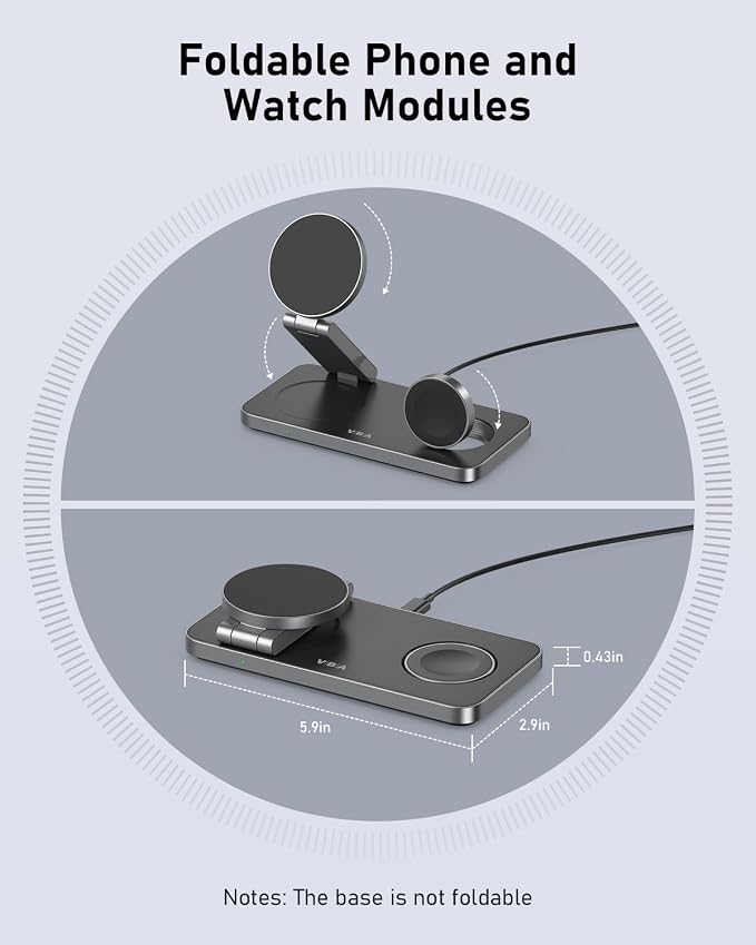 3 in 1 Foldable Magnetic Wireless Charging Station for Samsung, Wireless Charger Stand for Galaxy S26 Ultra S25/S24 /Note 20/Flip 7/Fold 7, for Galaxy Watch Ultra/8/7/6,Galaxy Buds 3/3 Pro