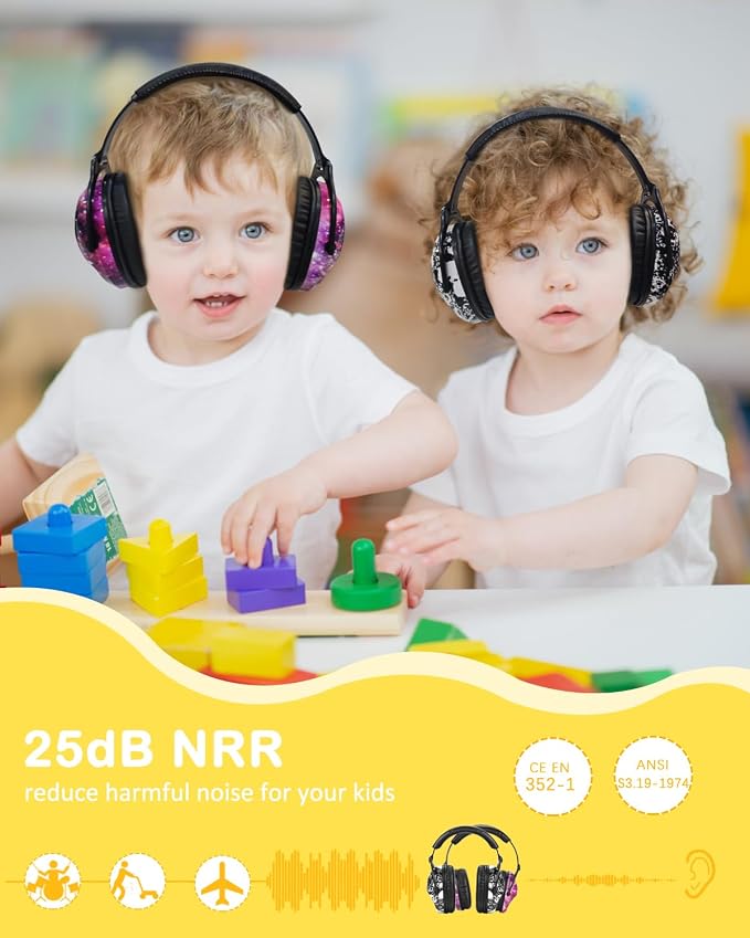 ZOHAN Kids Ear Protection 2 Pack, Hearing Protection Safety Ear Muffs for Children Have Sensory Issues, Adjustable Noise Reduction Earmuffs for Concerts, Fireworks, Air Shows(Nebula&SKULL)