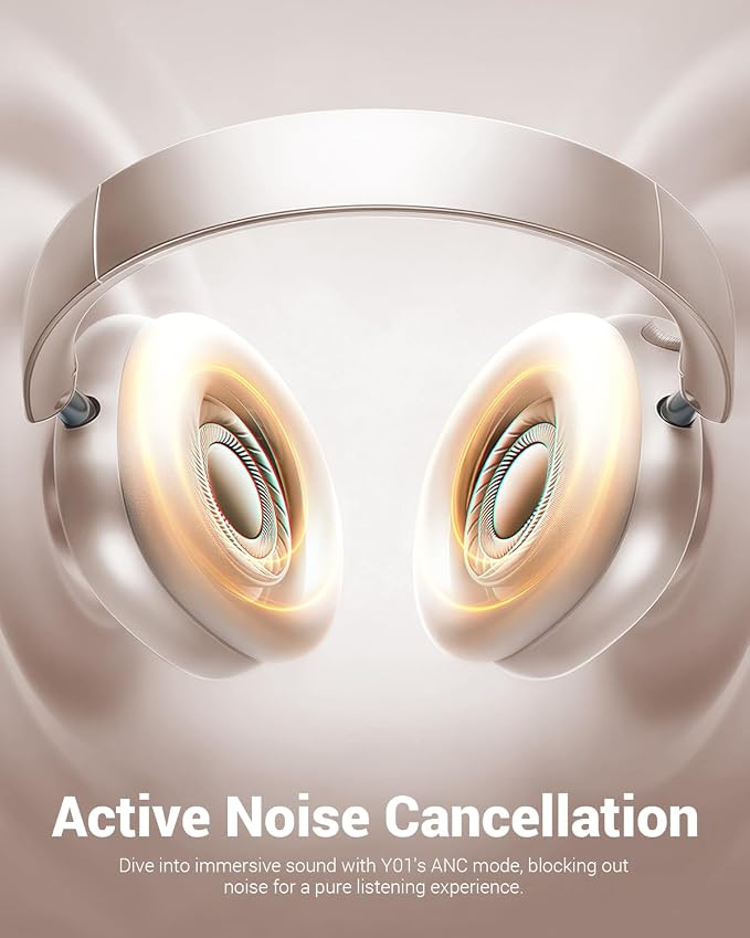 Wentronic Y01 Wireless Noise Canceling Headphones Bluetooth 5.3 Over Ear Headphones with Microphone, Hi-Res Audio, 48H Playtime, Foldable Comfortable Earpads,Compatible with iOS,Android,PC, Starlight
