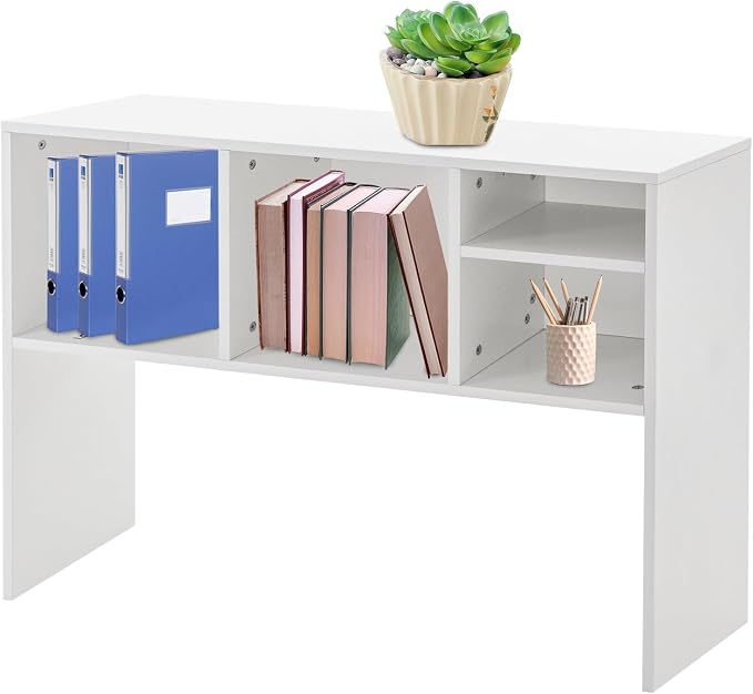 Two-Tier Desk Bookshelf Organizer Office Desk Bookshelf Holder with Four Storage Compartments White Color