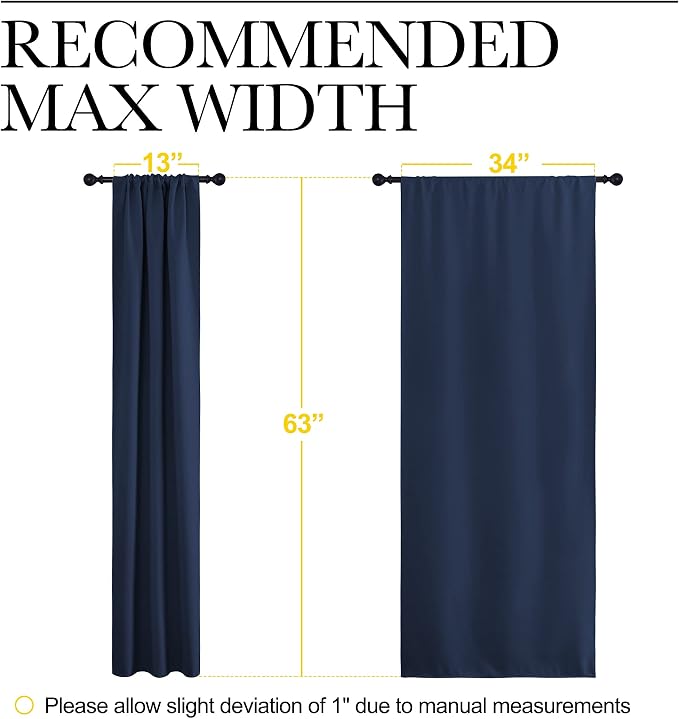 NICETOWN Bedroom Curtains Blackout Draperies, Home Decorations Thermal Insulated Solid Pole Top Blackout Drapes for Living Room (Navy, 1 Pair, 34-inch W x 63-inch L)