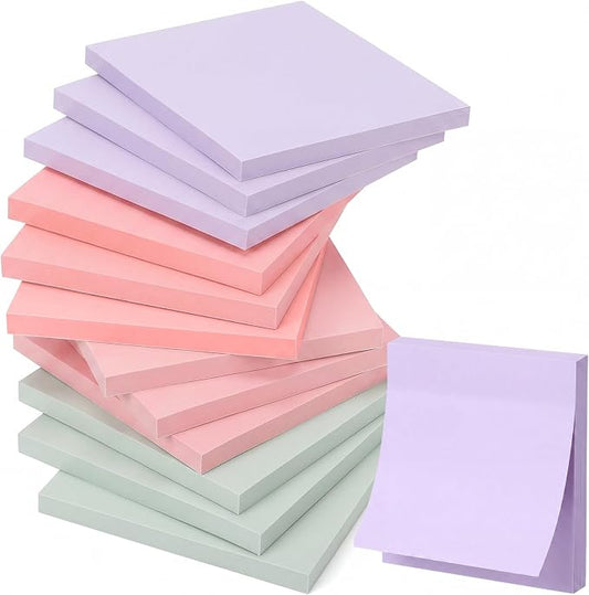 Thenshop 12 Pads Macaron Pastel Sticky Notes 3''x3'', Self Stick Notes Pads Macaron Pastel Office Supplies, Vintage Aesthetic School Accessories 50 Sheets/pad