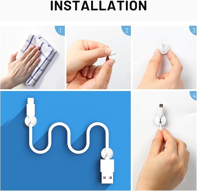 18 Pack Mini Cable Clips, Adhesive Cord Holder for Desk, White | Space Saving Compact Design, Removable, Leave No Trace, Cable Management for Car Cubicle Nightstand, Home Office Essentials