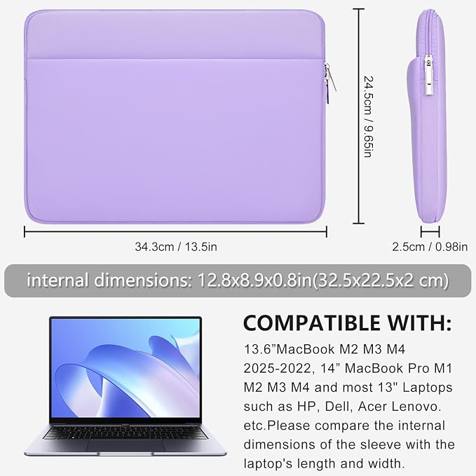 13 Inch Laptop Sleeve Portable Carrying Case with Front Pocket Padded Computer Pouch Cover Compatible with MacBook Air 13.6 Inch M4 M3 M2 2025-2022, 14 Inch MacBook Pro M4 M3 M2 M1