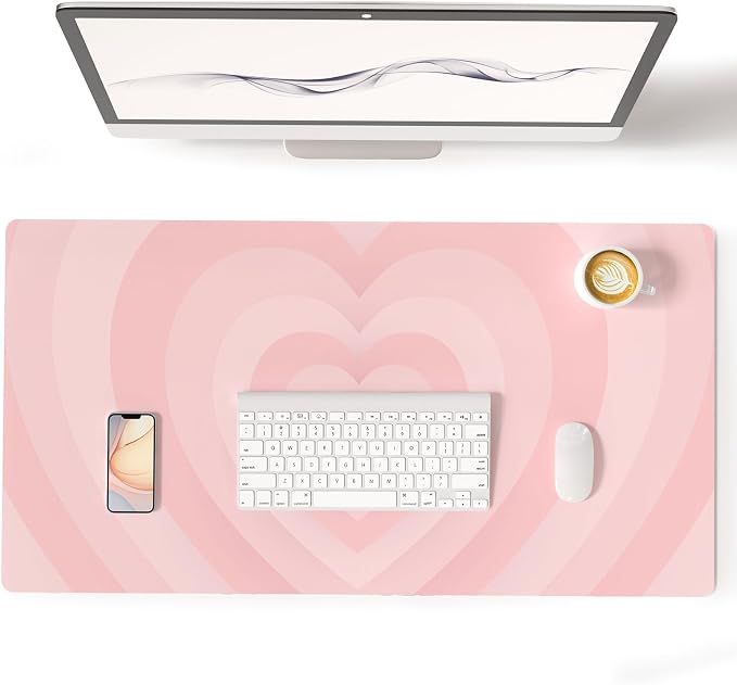 Colorful Star Large Mouse Pad Pink, Girly Desk Mat Aesthetic PU Leather Laptop Mat 31.5 x 15.7 in, Cute Mousepad & Large Desk Pad, Waterproof Non-Slip Desk Mat for Office Accessories Women& Girl