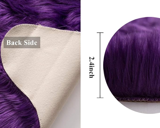 MIULEE Luxury Super Soft Fluffy Area Rug Faux Fur Sheepskin Rug Decorative Plush Shaggy Carpet for Bedside Sofa Floor 2 x 3 Feet, Purple
