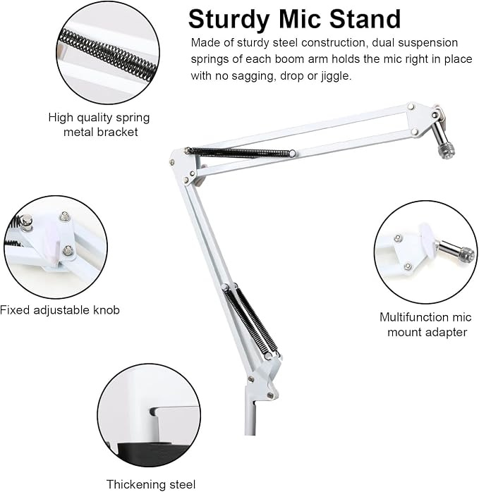 YOUSHARES Razer Seiren Mini Boom Arm with Pop Filter - Mic Stand with Foam Cover Windscreen Compatible with Razer Seiren Mini Streaming Microphone(White)