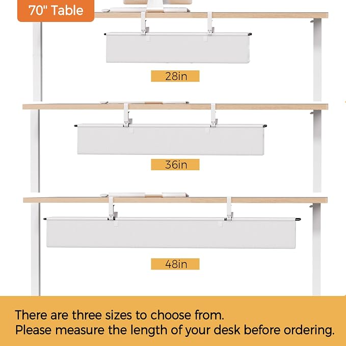 Under Desk Cable Management Tray, 48" Fabric Wire Cord Organizer, White | No Drill Under Table Wire Organizer with 16X Cable Ties for Office/Home, Cord Hider Fit Adapters & Sockets, Clamp/Screw Mount