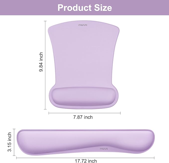 MOSISO Wrist Rest Support for Mouse Pad & Keyboard Set, Ergonomic Mousepad Non-Slip Base Home/Office Pain Relief & Easy Typing Cushion with Neoprene Cloth & Raised Memory Foam, Dusty Lilac