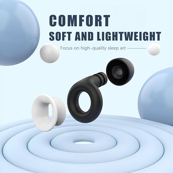 Ear Plugs for Sleeping Noise Cancelling, 2 Sets Ultralight Reusable Sleep Earplugs with 8 Ear Tips, Silicone Hearing Protection Ear Plugs for Concert and Travel,Focus, Soft Earplugs for Sleep