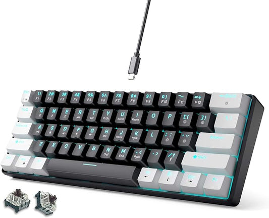 abucow 60% Mechanical Gaming Keyboard Brown Switch Wired Compact Keyboard Anti-Ghosting No-Conflict 61 Swappable keycaps Ergonomic Design for Windows/Mac (White-Black)