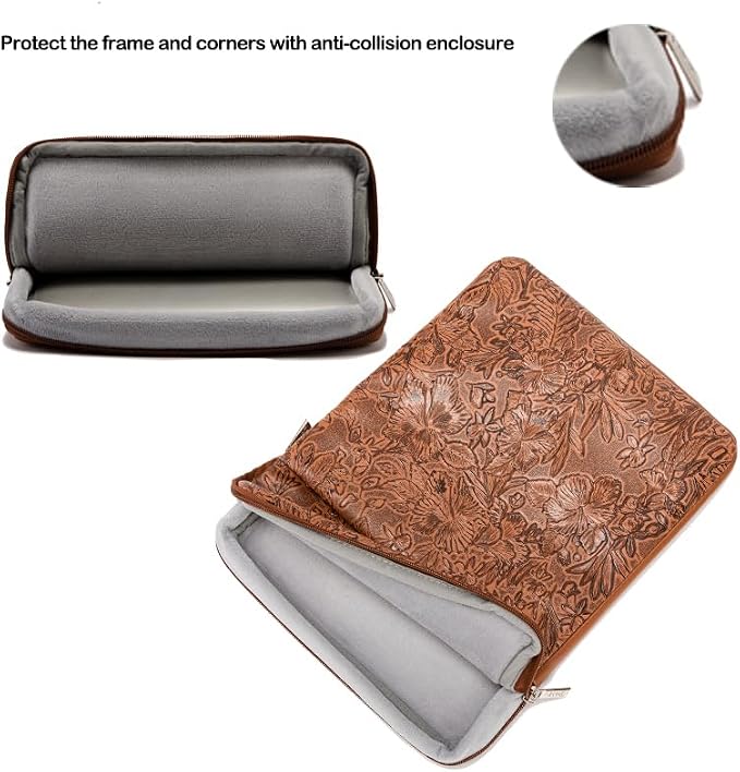 Kinmac 360° Protective Vertical Laptop Sleeve Case Cover Bag (Coffee Flower PU, 15.6 inch-16 inch)