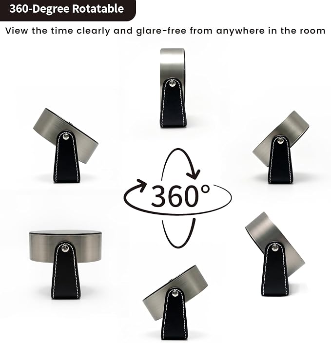 Analog Alarm Clock - 4.5" Silent Non Ticking Small Clock with Light, Rotatable Stand Metal Desk Clock Battery Operated, Simple Design for Living Room Decor/ Bedroom/Bedside/Shelf (Silver & Black)