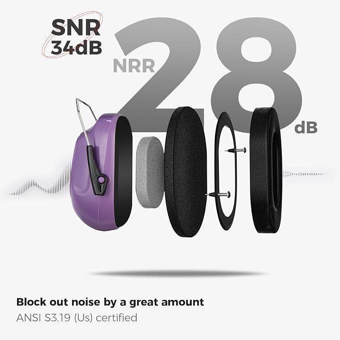 ProCase NRR 28dB Noise Reduction Ear Muffs, Foldable Adjustable Passive Noise Cancelling Headphones for Adults Kids Autism, Hearing Protection for Shooting, Construction-2 Packs, Purple&Black