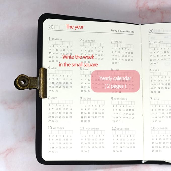 A6 Undated Daily Planner Starry Sky Journal Monthly & Daily Planner Small Diary Agenda, Self-filling Date,Mini Soft Pu Leather Cover, Size 64K 4.1" * 5.5" (White)