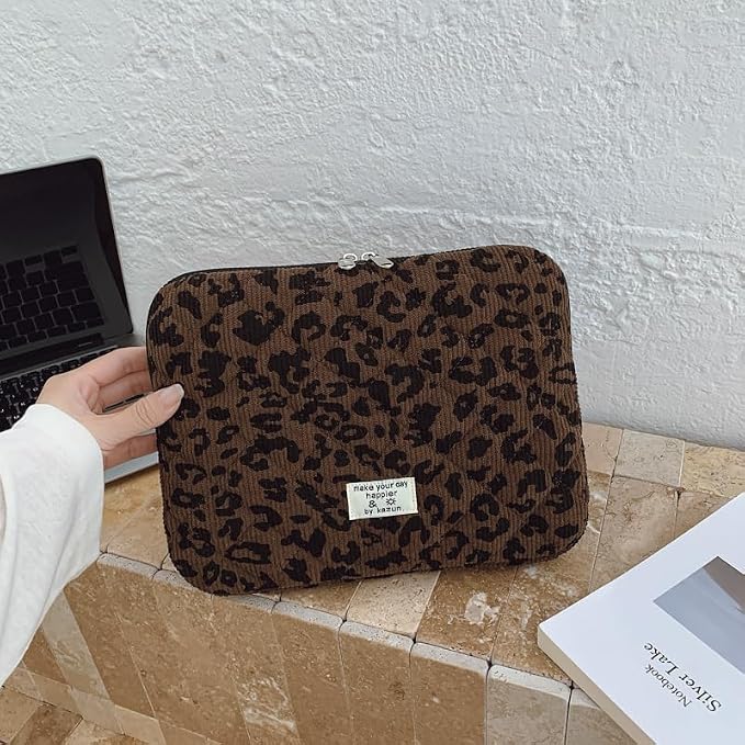 Leopard Puffy Laptop Sleeve 11,13,15 Inch Cheetah Print Quilted Laptop Case Protective Padded Computer Sleeve for MacBook