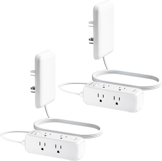 Olcorife Flat Extension Cord with Outlet Cover, Flat Plug Power Strip with 6 Outlets, 3 FT Cord Hidden Outlet Extender for Tight Spaces, Pack of 2