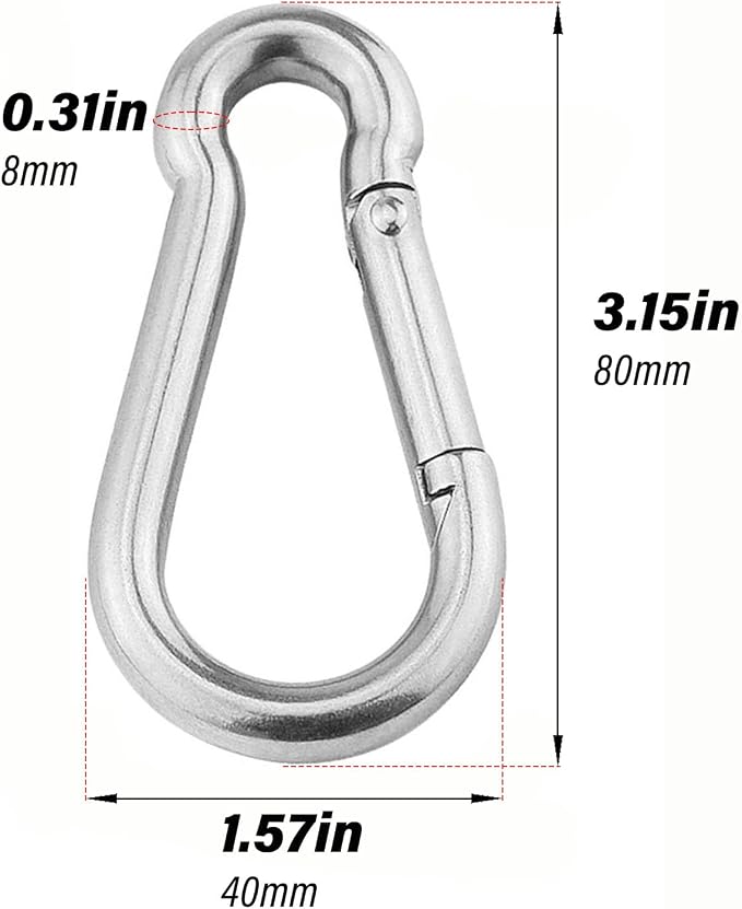 3.15 Inch 4 Pack Spring Snap Hook Carabiner, Cable Machine Accessories for Home Gym Pulldown Attachment, Exercise Machine, Heavy Duty Steel Clip for Outdoor Fitness