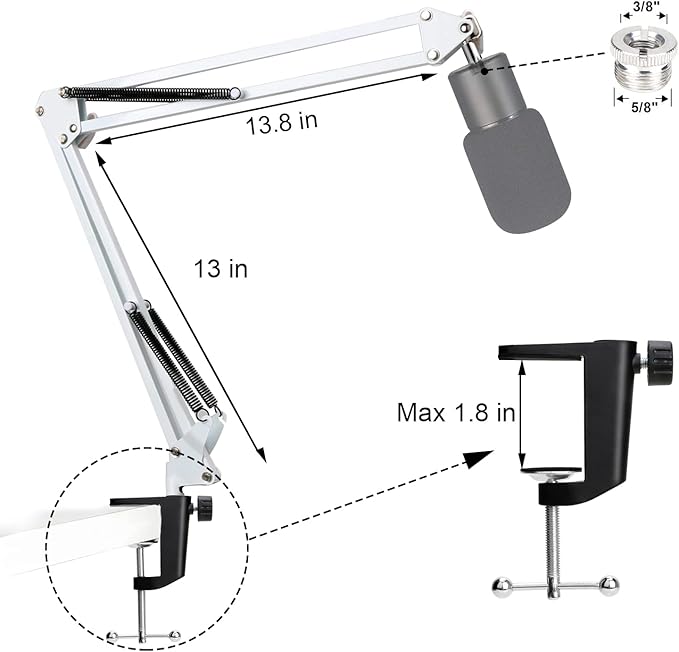 YOUSHARES Razer Seiren X Boom Arm with Pop Filter - White Boom Arm for Razer Seiren X Streaming Microphone, White Mic Arm Microhone Stand (White)