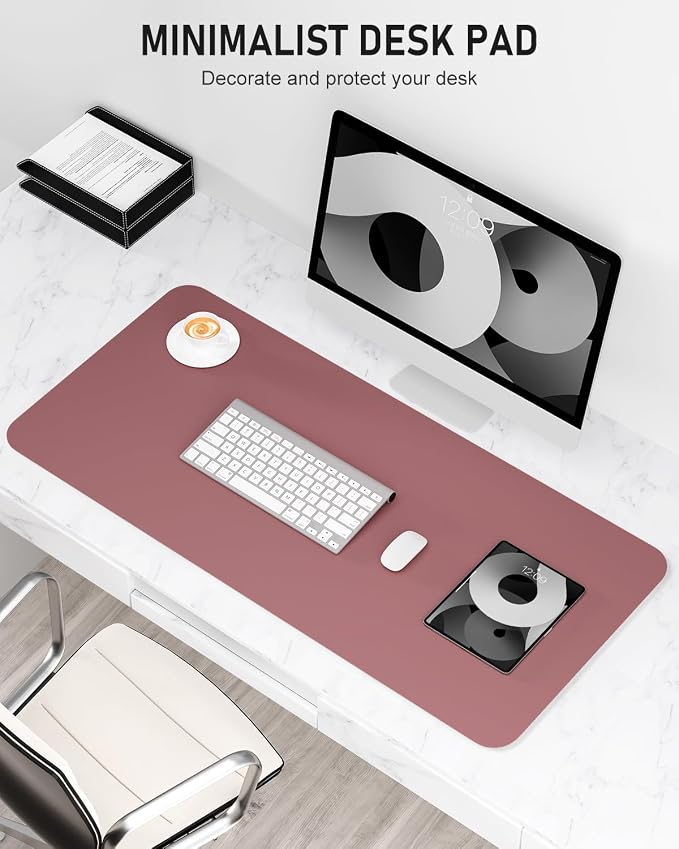 Desk Pad, 35.5" x 17" PU Leather Non-Slip Desk Mat Large Mouse Pad for Desktop, Waterproof Laptop Computer Writing Mat for Office, Home, Work, Gaming, Deep Red