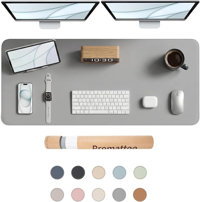 Large Desk Pad Non-Slip Desk Mat Protector for Keyboard Mouse Waterproof Vegan Leather Surface Faux Leather Laptop Mat Smooth Mouse Pad Premium Gift Tube Mist Gray 47" x 17"