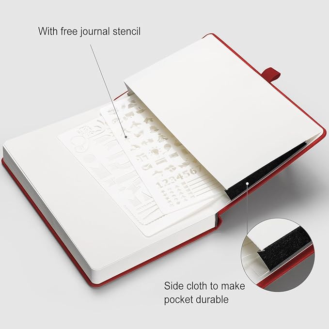 AHGXG Dotted Journal - 320 Numbered Pages Dot Grid Notebook A5 Thick Journal, 100gsm Thick Dotted Paper, Leather Hardcover,Inner Pocket, 5.75'' × 8.38'', Red