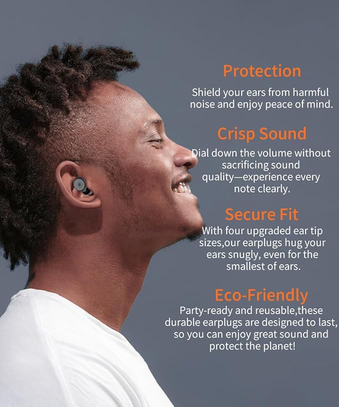 Ear Plugs for Sleeping Noise Cancelling EarPlugs Reusable Ear Concert Protection for Musicians,Rave,Focus,Moto and Sleep 25dB Silicone Earplugs Noise Reduction 8 Pair Ear Tips (XS/S/M/L) Black