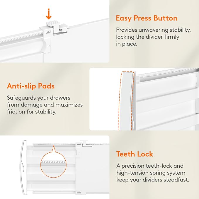 Lifewit 8 Pack 5" High Drawer Dividers for Clothes, 11.5"-18.5" Expandable Dresser Drawer Organizers, Adjustable White Plastic Separators for Kitchen, Cabinet, Nursery, Socks & Underwear Storage