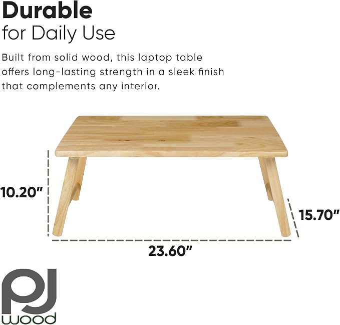 PJ Wood Folding Laptop Desk Tray, Lightweight Portable Table for Bed or Couch Computer Work, Eating at Home, Small Spaces, 24 Inch, Natural
