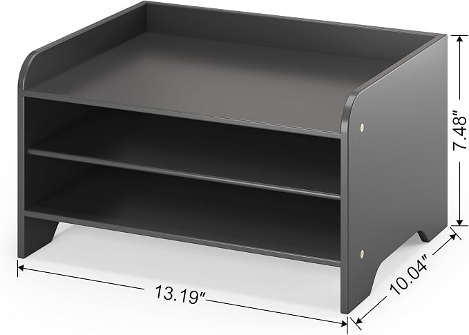 Bamboo File Organizer for Desk, Desktop Paper Tray and Mail Holder | Three open tiers keep A4/letter paper, folders, bills and mail sorted, visible and easy to reach while saving desk space
