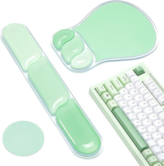 Ospelelf Mouse Pad with Wrist Rest Set Gel Ergonomic Keyboard Wrist Support Anti-Slip Rubber Bottom Office Women Desk Accessories for Computer, Laptop and Gaming, Green