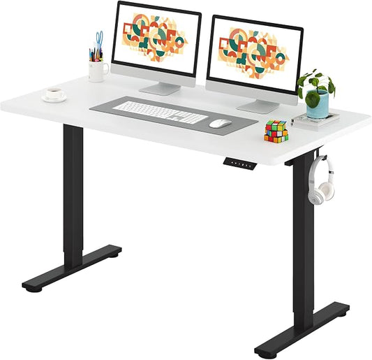 SANODESK One-Piece Electric Standing Desk, Seamless 55 x 28'' Ergonomic Height Adjustable Sit Stand Desk with Memory Presets for Home Office Computer Workstation, Black Frame/White Top