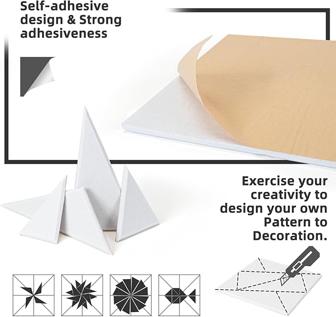 Art3dwallpanels 12 Pack Acoustic Panels 12" X 12" Soundproof Wall Panels Sound Dampening, 3D Self Adhesive Wall Decor Peel and Stick Absorbing Panels, White