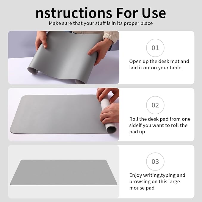 Large Office Leather Desk Mat, Large Mouse and Keyboard Pad, Laptop Pad, Desktop Protector(Gray, 31.5 in. x 15.7 in.)