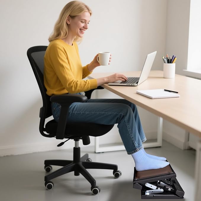 Scalebeard Foot Rest for Under Desk at Work,Height Adjustable Infinite Angle Under Desk Footrest,Ergonomic Foot Stool for Office,Gaming,Computer,Removable Pad Leg Rest with Massage Beads,All-Season