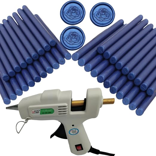 Wax Seal Kit, Atopbb 40Pcs Navy Blue Sealing Wax Sticks with Glue Gun Great for Wax Seal Stamp, Wax Seal Sticks Used for Wedding, Invitations and Gift Wrapping (40, Ocean Blue)