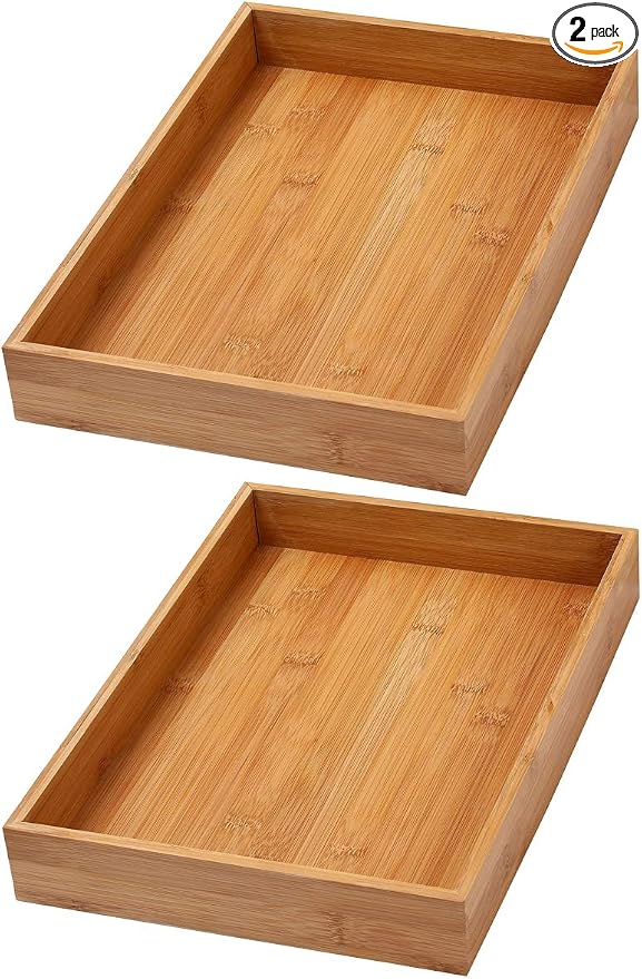 YBM HOME Bamboo Drawer Organizer Storage Box for Kitchen Drawer, Junk Drawer, Office, Bedroom, Children Room, Craft, Sewing, and Bathroom, 2 Pack 10x14x2 inch