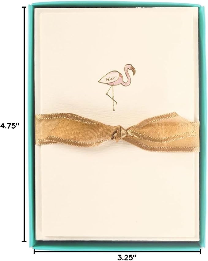 Graphique Pink Flamingo La Petite Presse Boxed Notecards - 10 Embossed and Embellished Gold Foil Pink Flamingo Blank Cards with Matching Envelopes, 3.25" x 4.75"