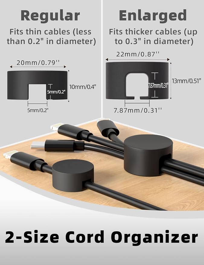 Viaky 8-Pack Magnetic Cable Holder Black,Large Magnetic Cable Management | Silicone Magnetic Cable Holder,Reusable Cord Organizer,Strong Cable Clips Magnets for Nightstand,Desk Wall,Car,Office,Home
